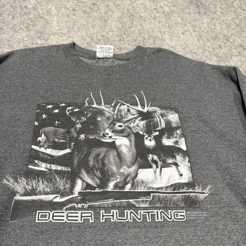 Vtg 1990s Deer Hunting Graphic Sweatshirt Pluma Heavyweight Grey Mens 2XL